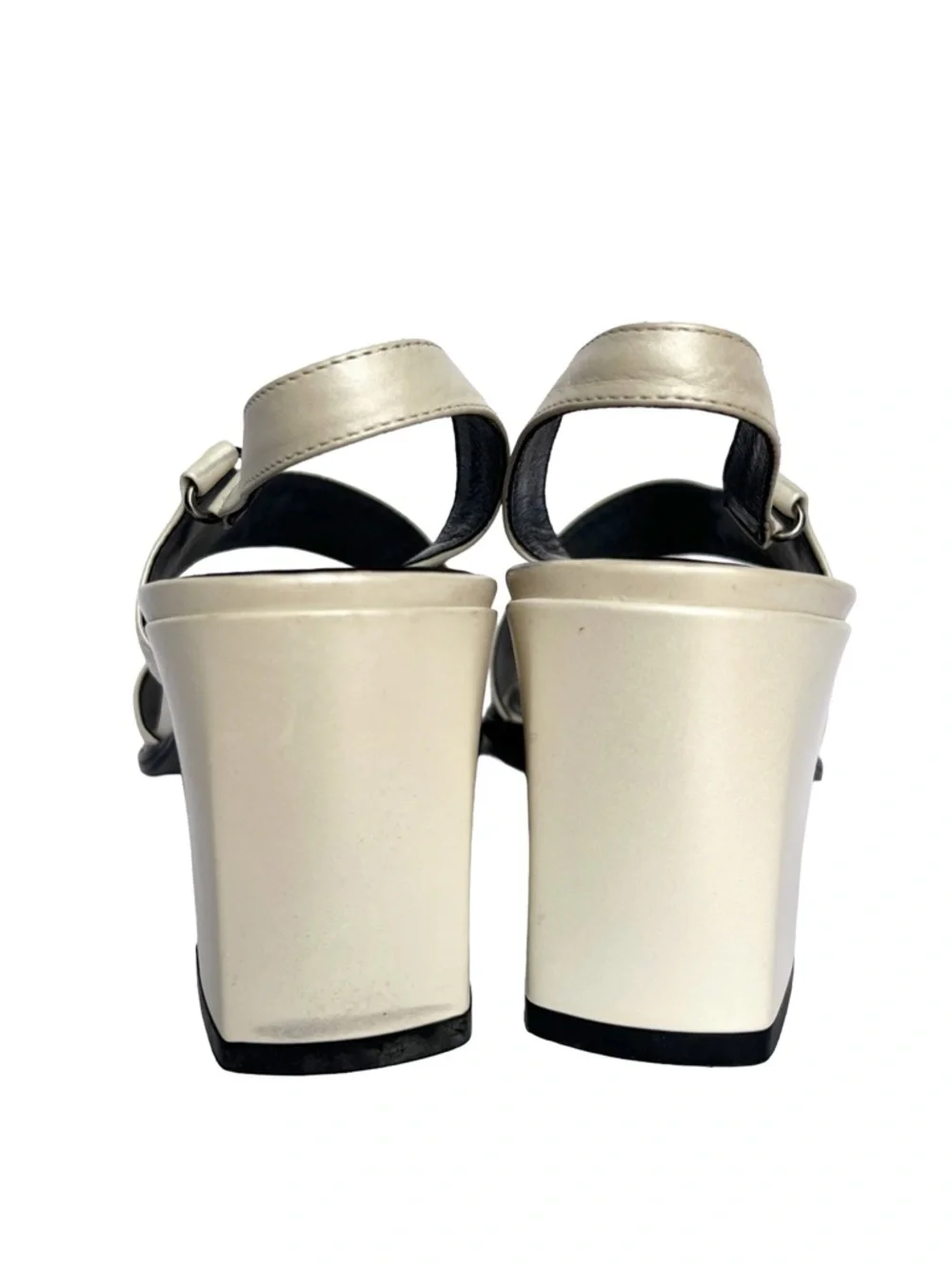 Vintage Y2K Amalfi Italy Pearl Ivory Leather Heels 6.5 Square Toe Slingback - Picture 5 of 11
